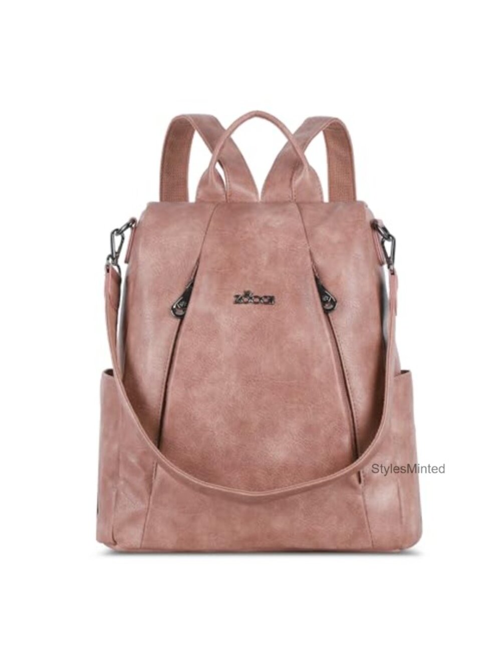 Faux Leather Medium Backpack Purse Anti-Theft Removable Strap